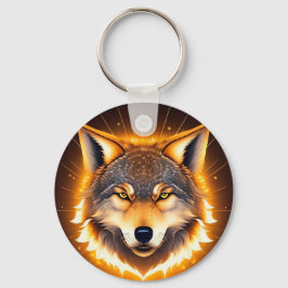 Chaveiro Rosto de Lobo Radiante Iluminado por Luz Dourada