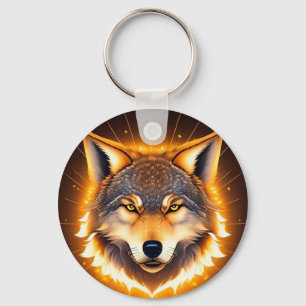 Chaveiro Rosto de Lobo Radiante Iluminado por Luz Dourada