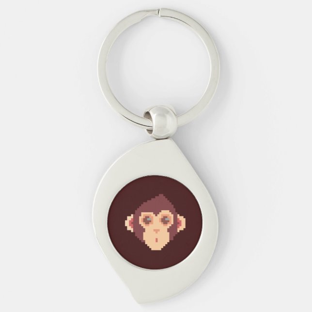Chaveiro Rosto de macaco pixelado fofo (Frente)