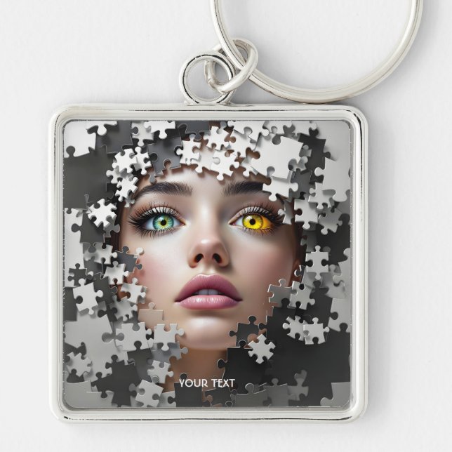 Chaveiro Rosto de Menina de Puzzle Fofo Fantasia (Frente)