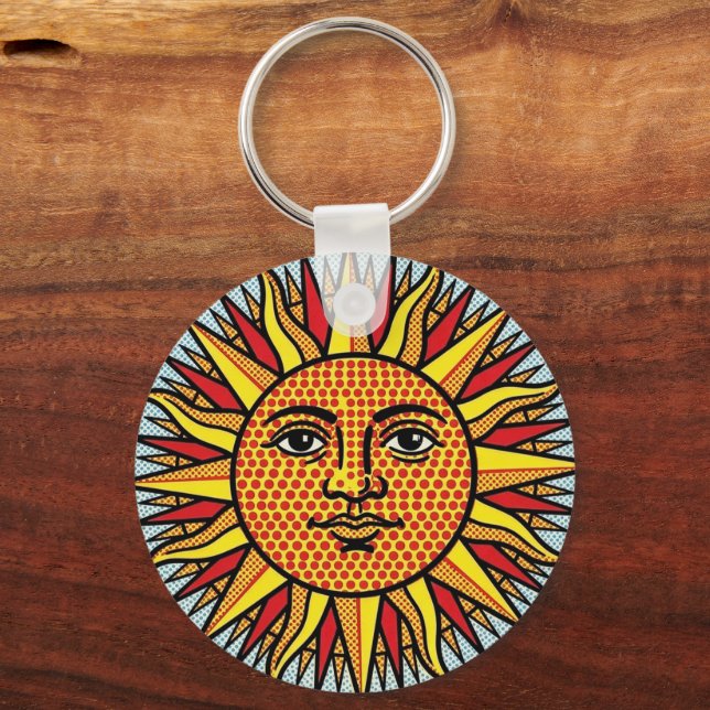 Chaveiro Rosto do Sol Celestial Estilo Pop Art de História  (Frente)