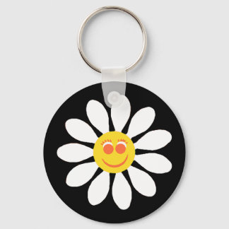 Chaveiro Rosto Feliz Bonito, Girly White Daisy Flower em Pr