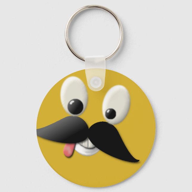 Chaveiro Rosto Feliz Idiota com bigode (Frente)