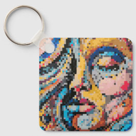 Chaveiro Rosto multicolorido em pixel art