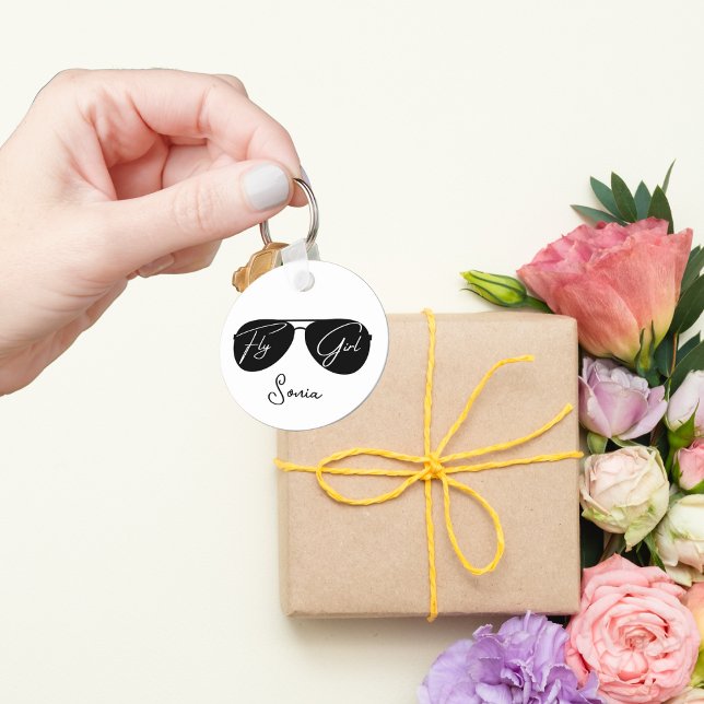 Chaveiro Roteiro de "Garota Voadora" sobre óculos de sol do (Criador carregado)