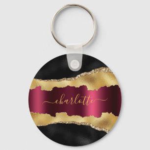 Chaveiro Roteiro de mármore preto-burgundy