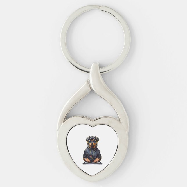 Chaveiro rottweiler Dog Dj com roldanas e fones de ouvido (Frente)