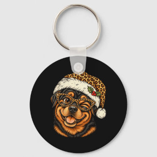 Chaveiro Rottweiler engraçado de Natal com chapéu de Papai 