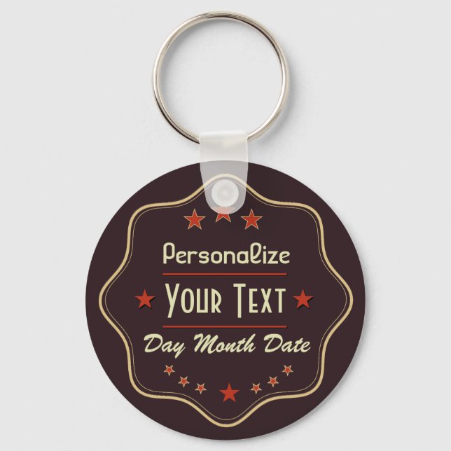 Chaveiro Rótulo Retro com Texto Personalizado Clássico (Frente)