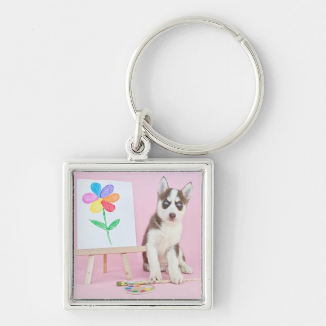 Chaveiro Rouco Puppy Pintando uma ventoinha arco-íris (Frente)