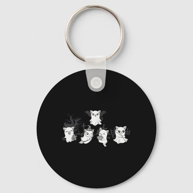 Chaveiro Roupa engraçada de Halloween de Gato Fantasma Fofo (Frente)