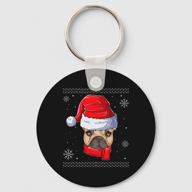 Chaveiro Roupas de Bulldog Francês com Papai Noel  (Frente)