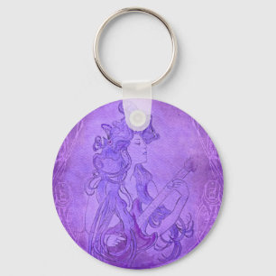 Chaveiro Roxo do vintage da menina da guitarra de Nouveau
