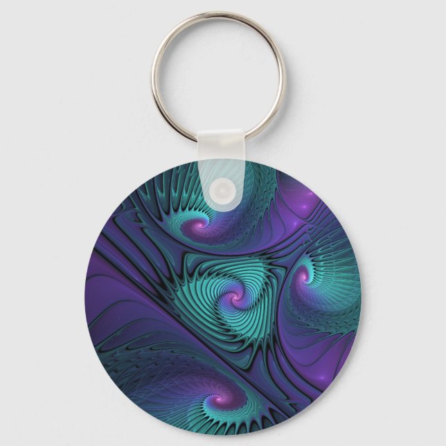 Chaveiro Roxo Encontra Turquesa Arte Fractal Abstrata Moder (Frente)