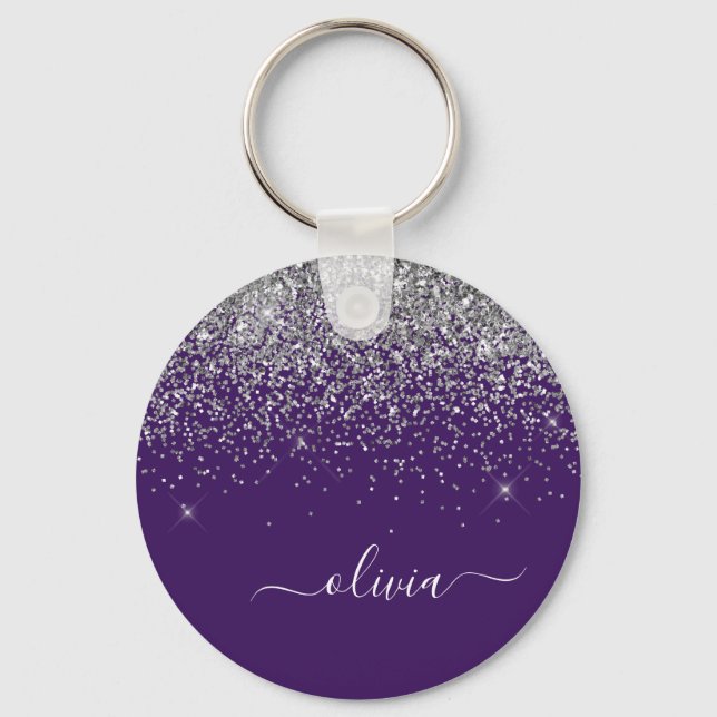 Chaveiro Roxo Silver Glitter Girly Monographic Nome (Frente)