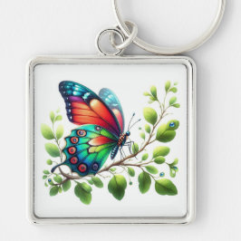 Chaveiro "Royal Flutter: Red and Blue Butterfly Chaveiro"