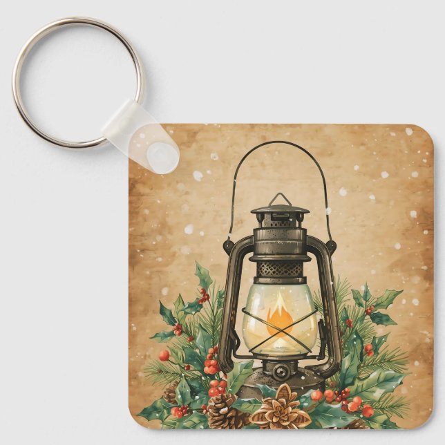 Chaveiro Rustic lantern holly pine festive winter christmas (Frente)