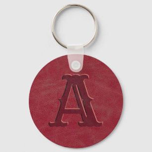 Chaveiro Rustic Red Leather Texture Monogram Initial 