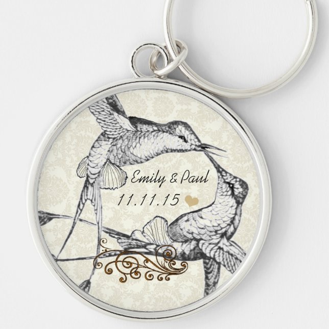 Chaveiro Rustic Romantic Hummingbird Kiss Love BirdWedding (Frente)