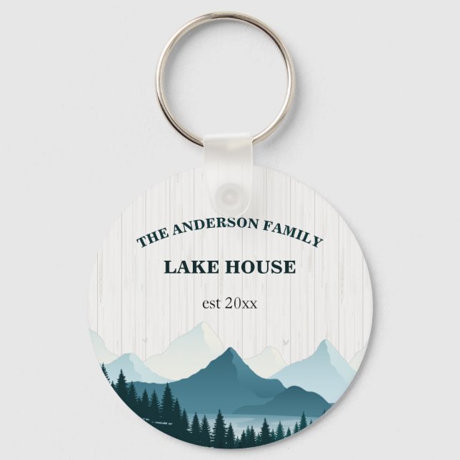 Chaveiro Rustic White Wood Nome Família Personalizada Lake  (Frente)