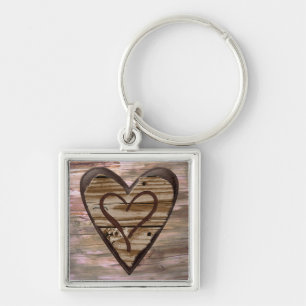Chaveiro Rustic wooden hearts love sign keychain