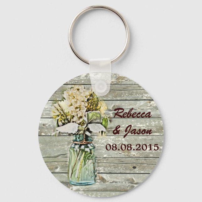 Chaveiro rústico país floral mason jar obrigado de casament (Frente)