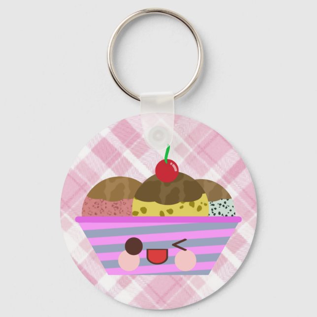 Chaveiro Sabores de Sundae de Sorvete Kawaii Deliciosos Xad (Frente)