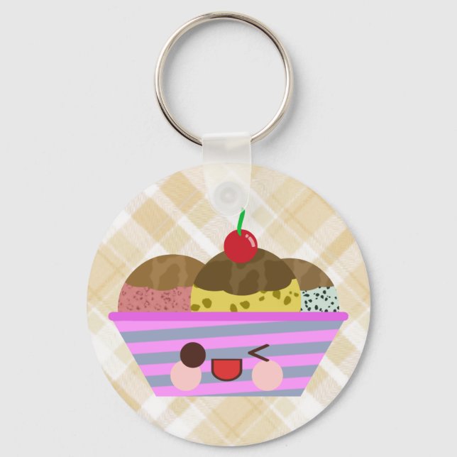 Chaveiro Sabores de Sundae de Sorvete Kawaii Deliciosos Xad (Frente)