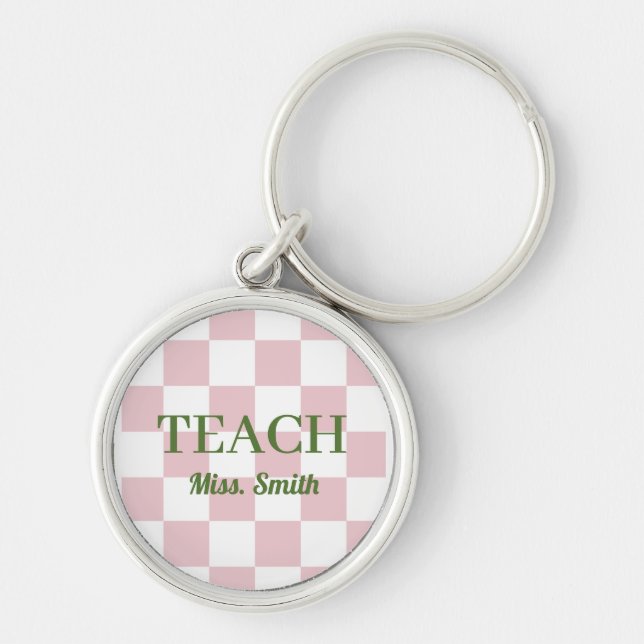 Chaveiro Saco de Ensino com Nome Personalizável Xadrez Rosa (Frente)