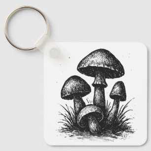 Chaveiro Saco Tote de Aglomerado de Cogumelos Desenhados a 