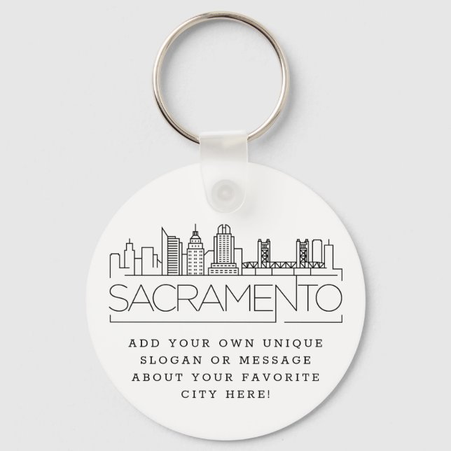 Chaveiro Sacramento Stylized Skyline | Slogan Personalizado (Frente)