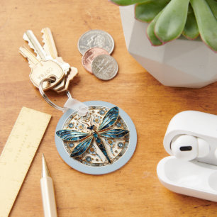 Chaveiro Safiras de Libélula Art Nouveau Elegante Ouro  