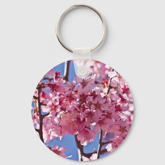 Chaveiro Sakura Flores de Cerejeira Estrelas Vermelhas (Frente)