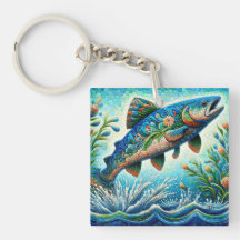 Salmão Jumping Mosaico Floral Azul Pêssego Verde