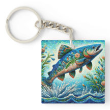 Salmão Jumping Mosaico Floral Azul Pêssego Verde