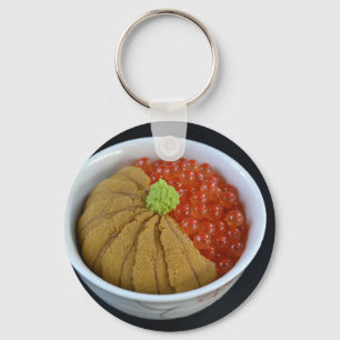 Chaveiro Salmon Roe Urchin Rice Bowl Japonês Comida Preta