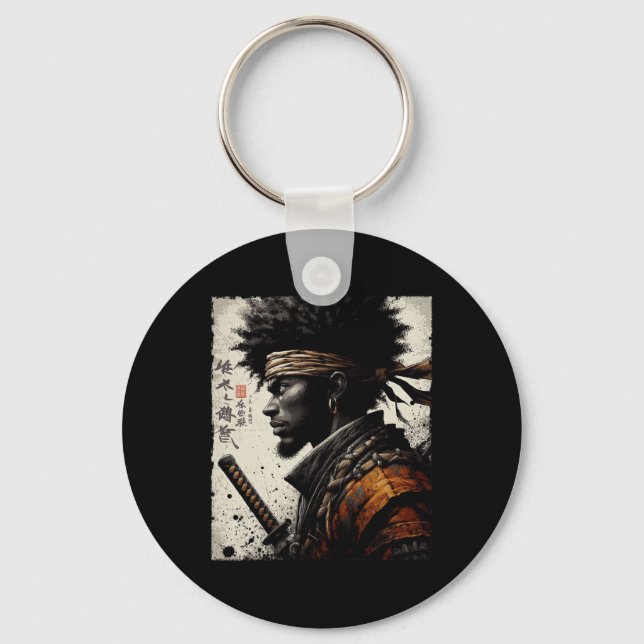 Chaveiro Samurai Afro-Americano Vintage Bushido Africano Gu (Frente)