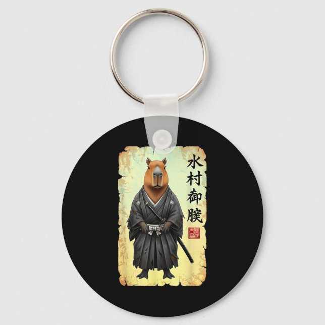 Chaveiro Samurai Capivara Arte Japonesa Gráfico Vintage Eng (Frente)