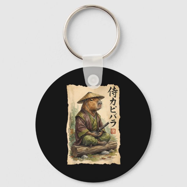 Chaveiro Samurai Capybara Japanese Art Vintage Graphic Funn (Frente)