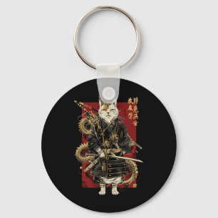 Chaveiro Samurai Cat Com Dragão Japonês Kanji