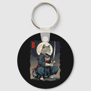 Chaveiro Samurai Cat. Gato Retro Japonês Gato Lua Ukiyo-