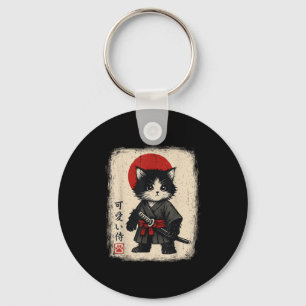 Chaveiro Samurai Cat Japonês Vintage Kawaii Cats Engraçados