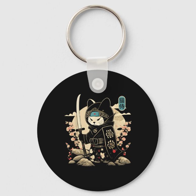 Chaveiro Samurai Cat Tattoo Kawaii Ninja Cat _1 (Frente)