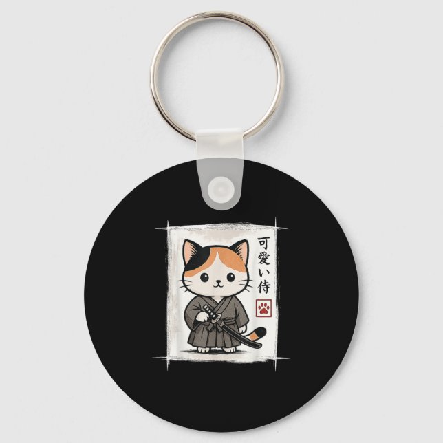 Chaveiro Samurai Kitten Anime Japonês Kawaii Gatos Engraçad (Frente)