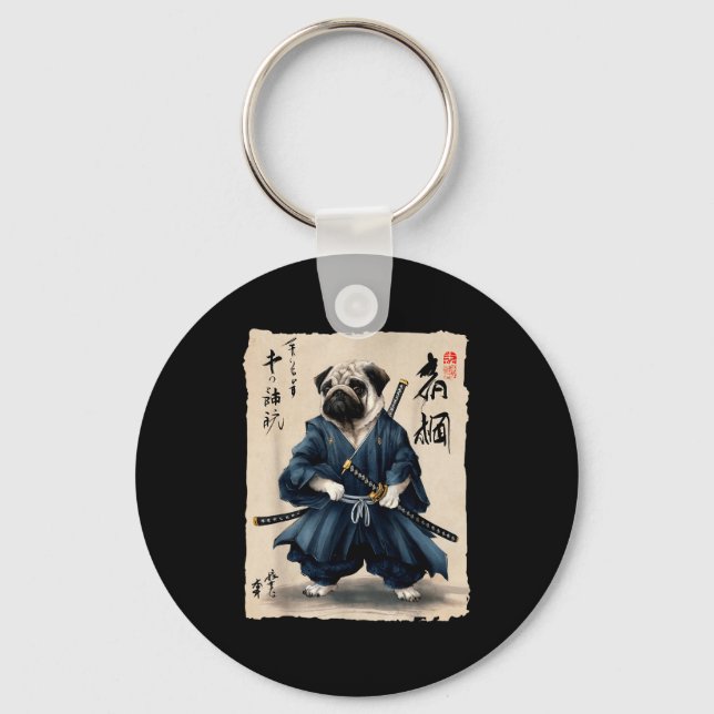 Chaveiro Samurai Pug Japanese Anime Dog Pug Lover Funny For (Frente)