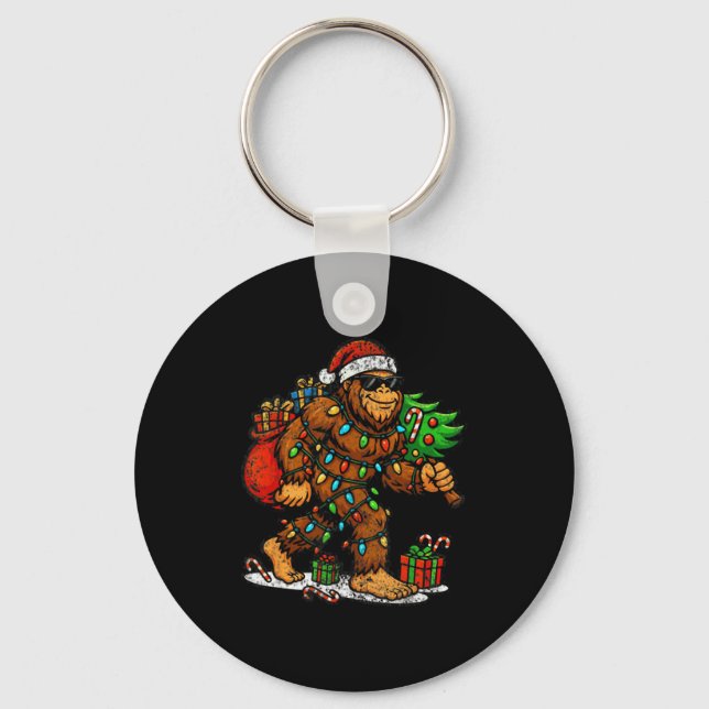 Chaveiro Santa Bigfoot Christmas Tree Xmas Lights Funny Sas (Frente)