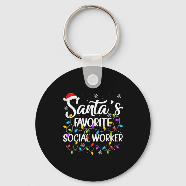 Chaveiro Santa Favorite Social Worker Christmas Lights Fami (Frente)