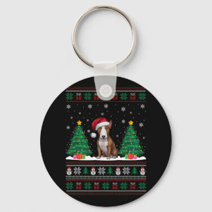 Chaveiro Santa Hat Bull Terrier Dog Xmas Tree Luzes Feias