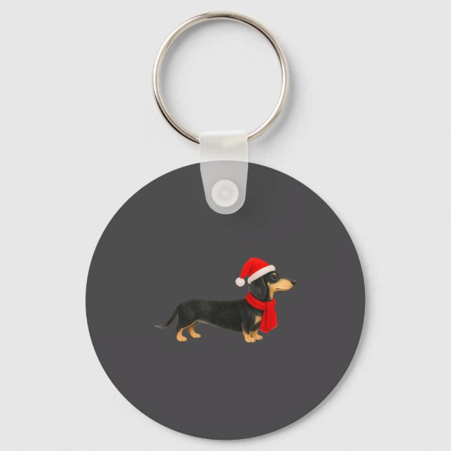 Chaveiro Santa Hat Dachshund Christmas Funny Cute Dog Mom  (Frente)