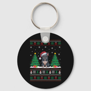 Chaveiro Santa Hat Frenchie Cachorro Árvore de Natal Luz Fe
